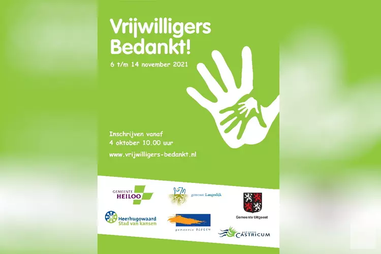 Start inschrijven &#39;vrijwilligers bedankt 2021